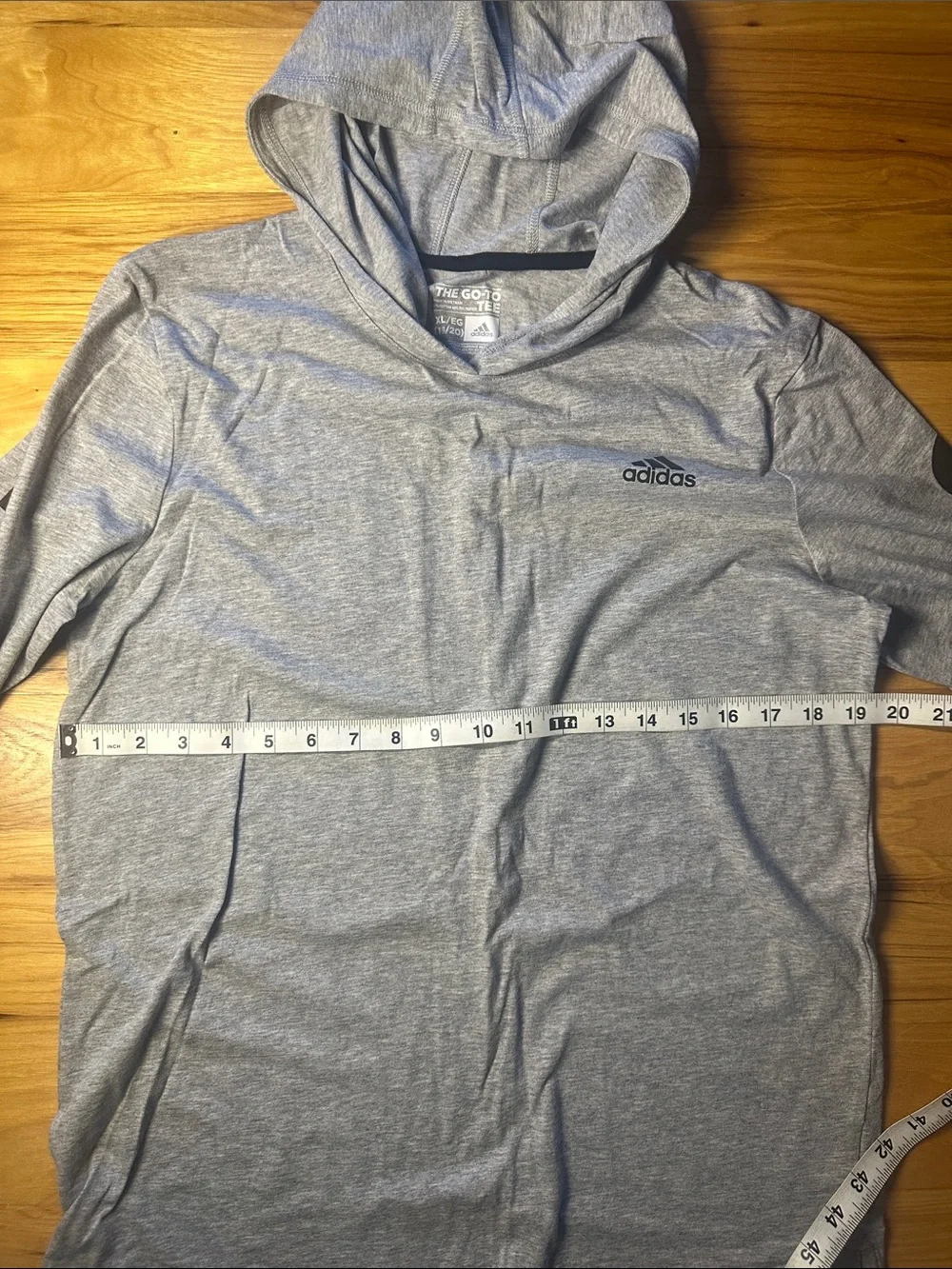 adidas Light Gray Hooded Long-Sleeve Logo Tee